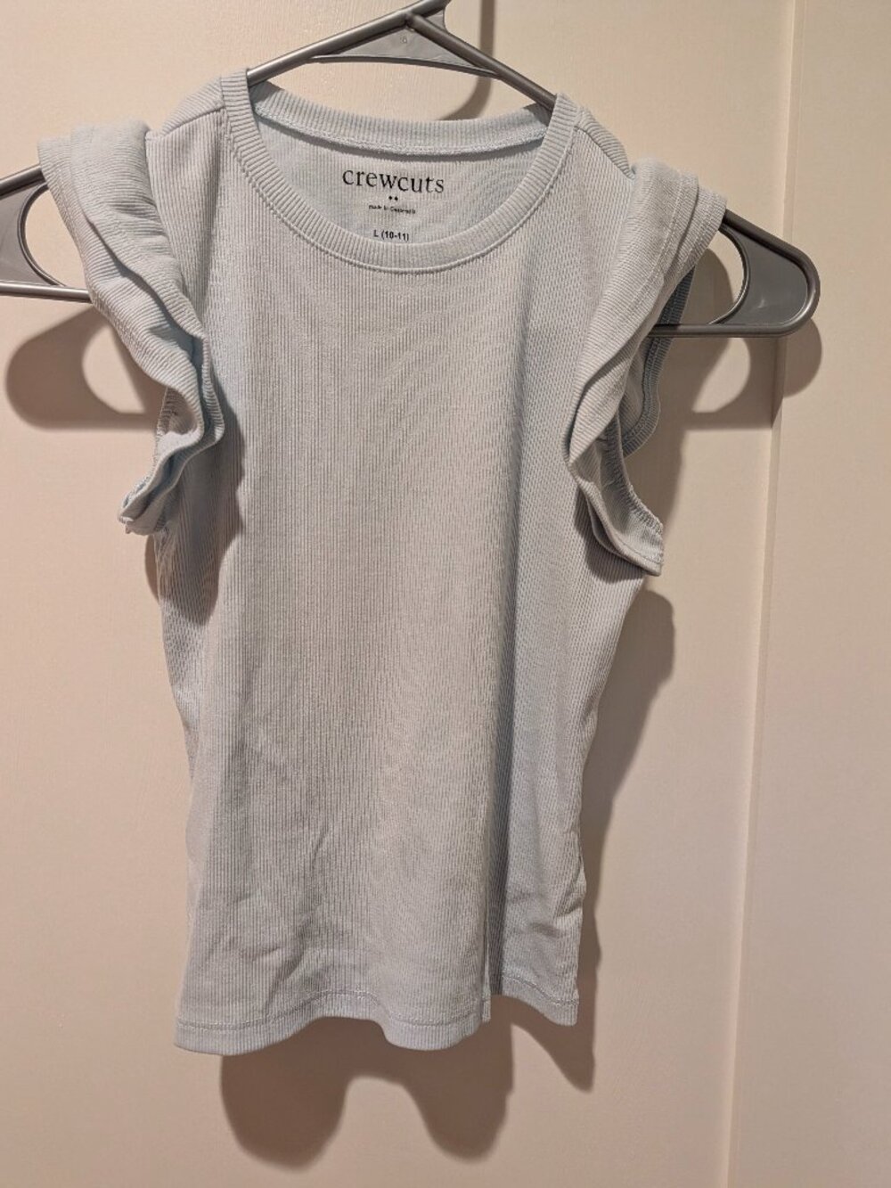 Crewcuts by J.Crew Girls Light Blue Ribbed Flutter Sleeve Top Sz L (10-11)